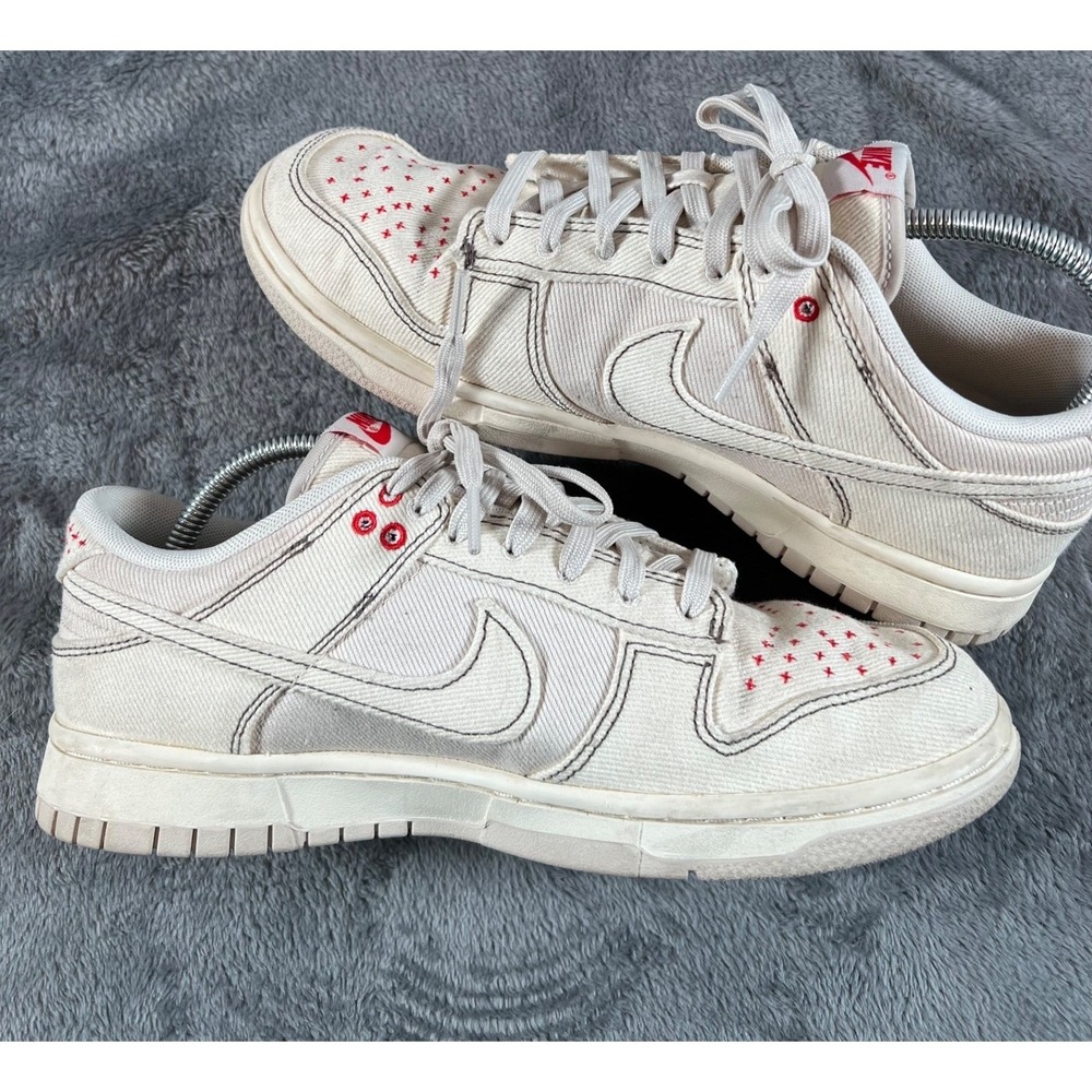 NIKE Sneakers Mens 8.5 Dunk Low Sashiko Denim Light Orewood Canvas DV0834-100